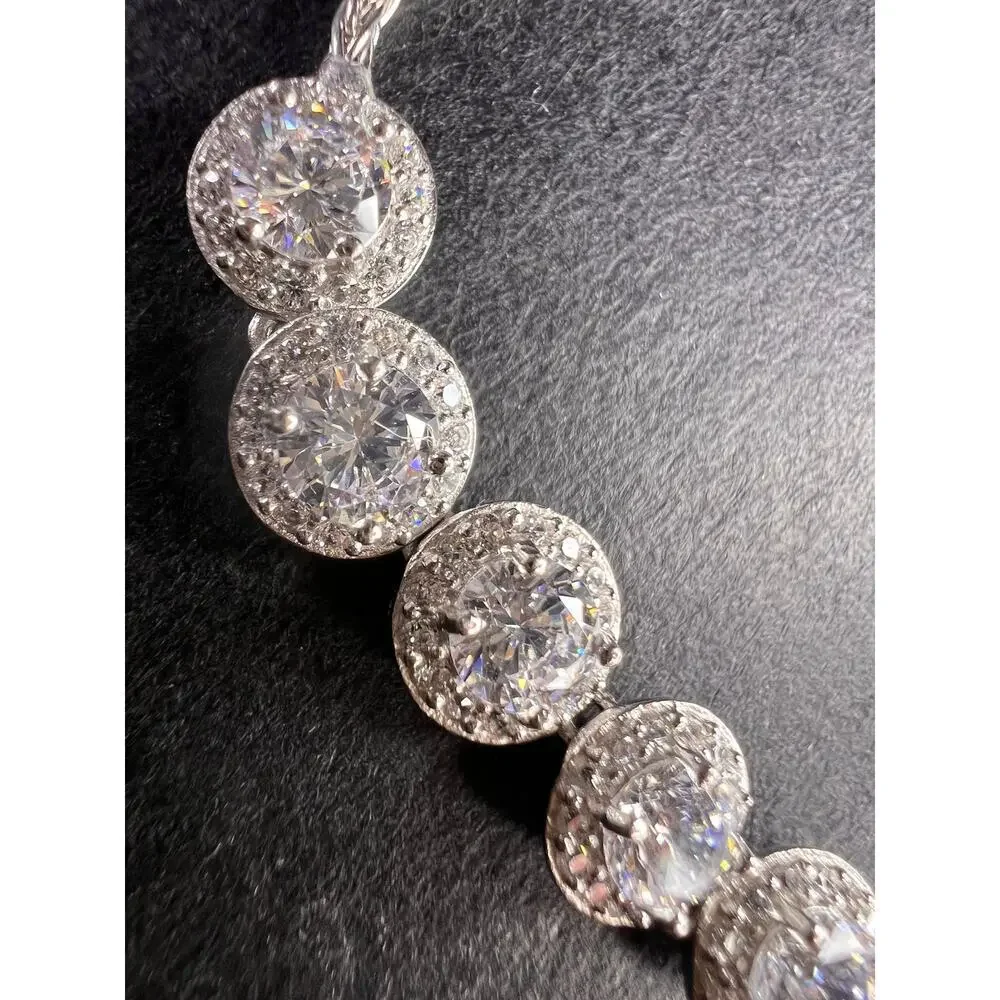 Sterling Silver CZ Halo Bolo Bracelet Adjustable Sparkle Slider Bracelet - Picture 10 of 15